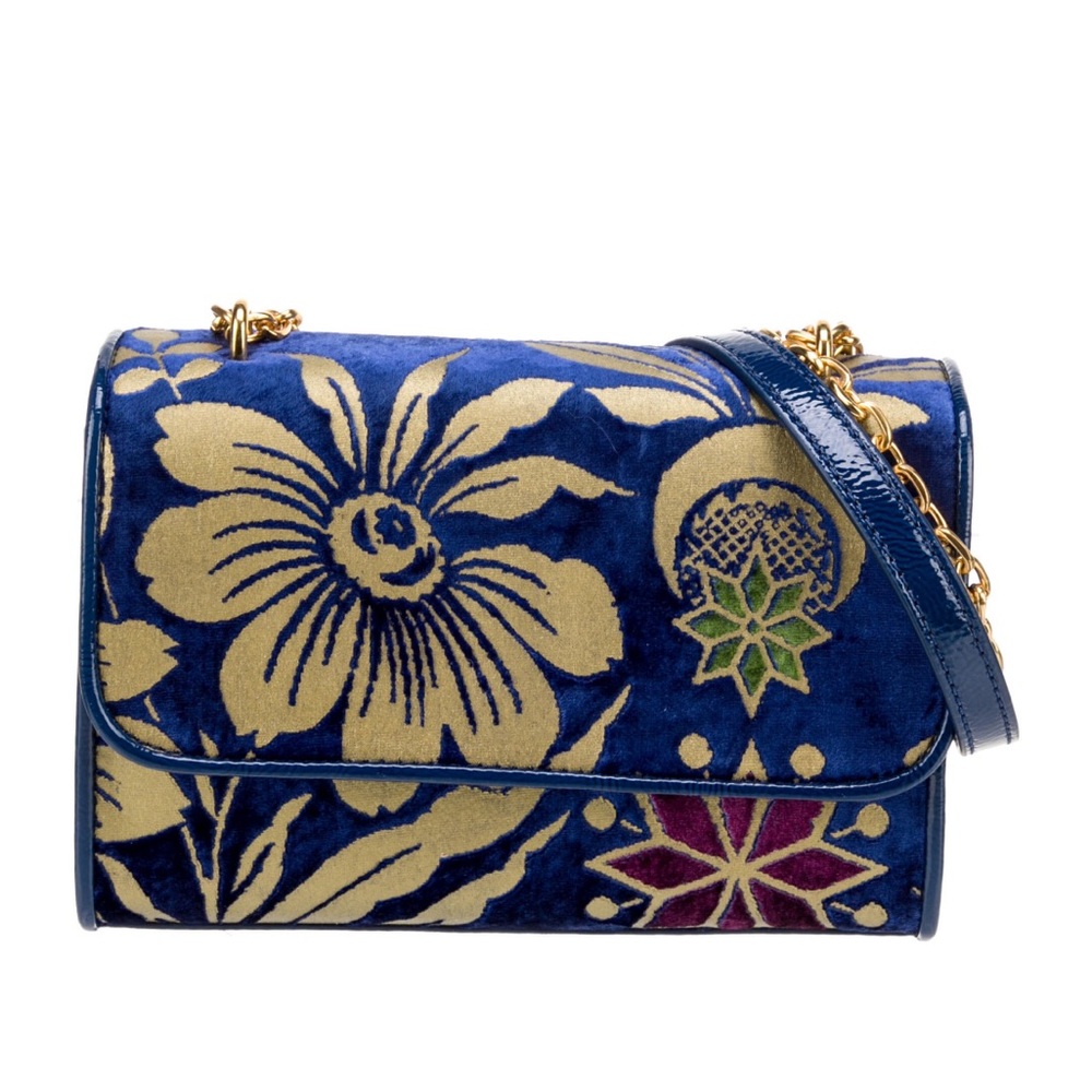 Tory Burch Cosmic Floral Blue Velvet Bag Small